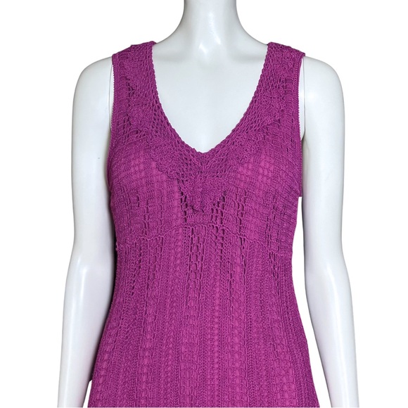 Vintage 90s Y2K Magenta Crochet Midi Dress. Medium. Cottagecore Festival Boho - Picture 7 of 12